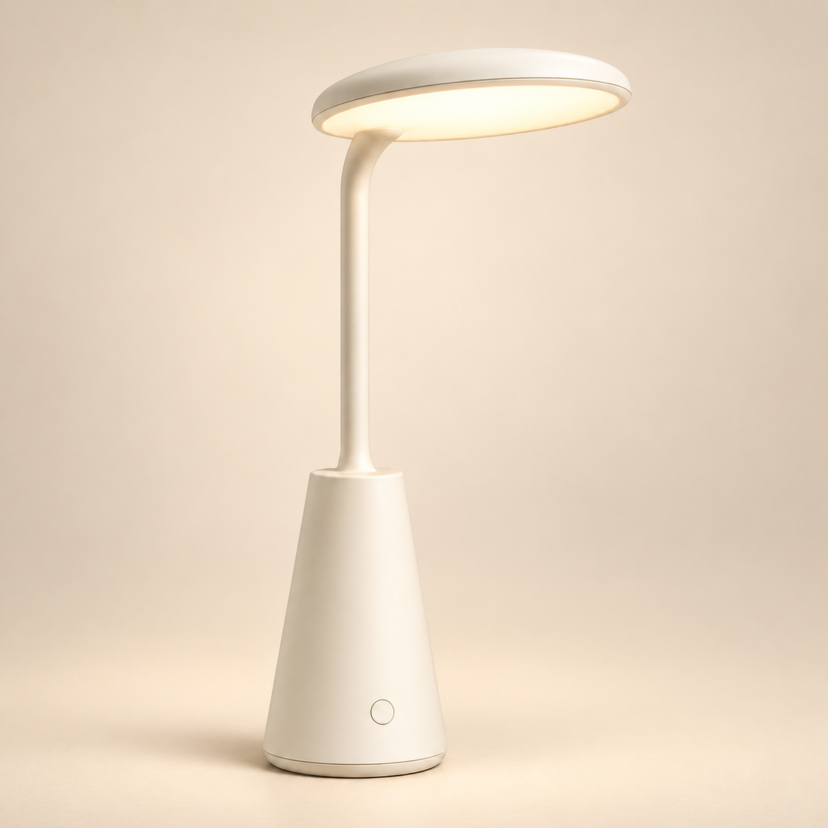 Cremeweiße LED-Tischlampe mit ovalem Leuchtenkopf – Minimalistische Ambientebeleuchtung für Schreibtisch, Nachttisch &amp; Zuhause