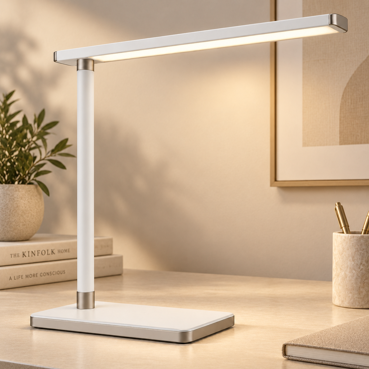 Minimalistische LED-Schreibtischlampe in Weiß – Schlanke Arbeitsleuchte für Büro, Homeoffice und Lesebereich