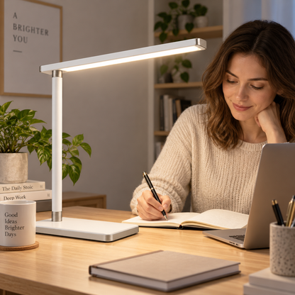 Minimalistische LED-Schreibtischlampe in Weiß – Schlanke Arbeitsleuchte für Büro, Homeoffice und Lesebereich