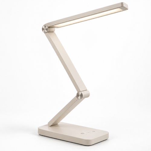 Verstellbare LED-Schreibtischlampe in Cremeweiß – Moderne Arbeitsleuchte mit Touch-Bedienung für Homeoffice &amp; Lesen