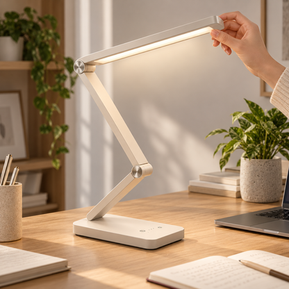 Verstellbare LED-Schreibtischlampe in Cremeweiß – Moderne Arbeitsleuchte mit Touch-Bedienung für Homeoffice &amp; Lesen