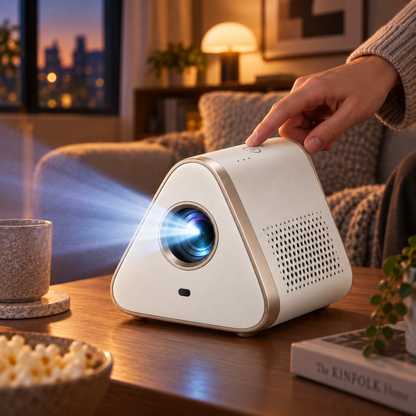 Kompakter Heimkino-Projektor in Dreiecksform – Moderner Mini-Beamer für Wohnzimmer, Schlafzimmer und Filmabende
