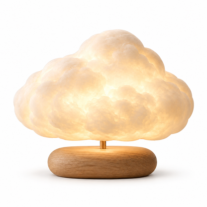 Wolkenlampe mit Holzsockel – Dekorative Ambienteleuchte mit warmem Licht für Schlafzimmer und Wohnzimmer