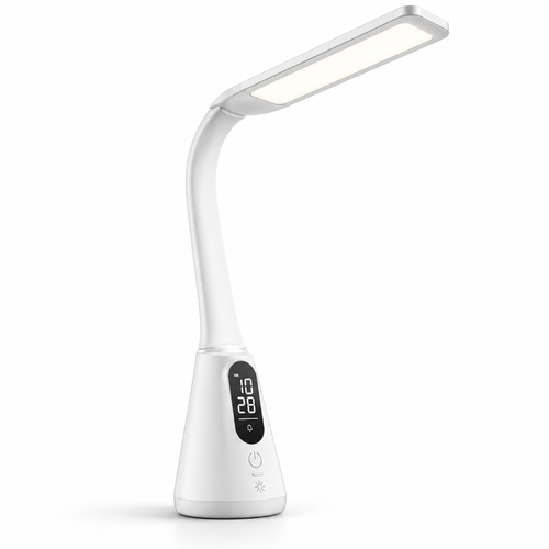 Moderne LED-Schreibtischlampe mit Digitaluhr – Flexible Tischleuchte mit Display und Touch-Bedienung