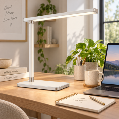 Minimalistische LED-Schreibtischlampe in Weiß – Schlanke Arbeitsleuchte für Büro, Homeoffice und Lesebereich
