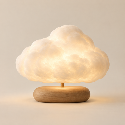 Wolkenlampe mit Holzsockel – Dekorative Ambienteleuchte mit warmem Licht für Schlafzimmer und Wohnzimmer