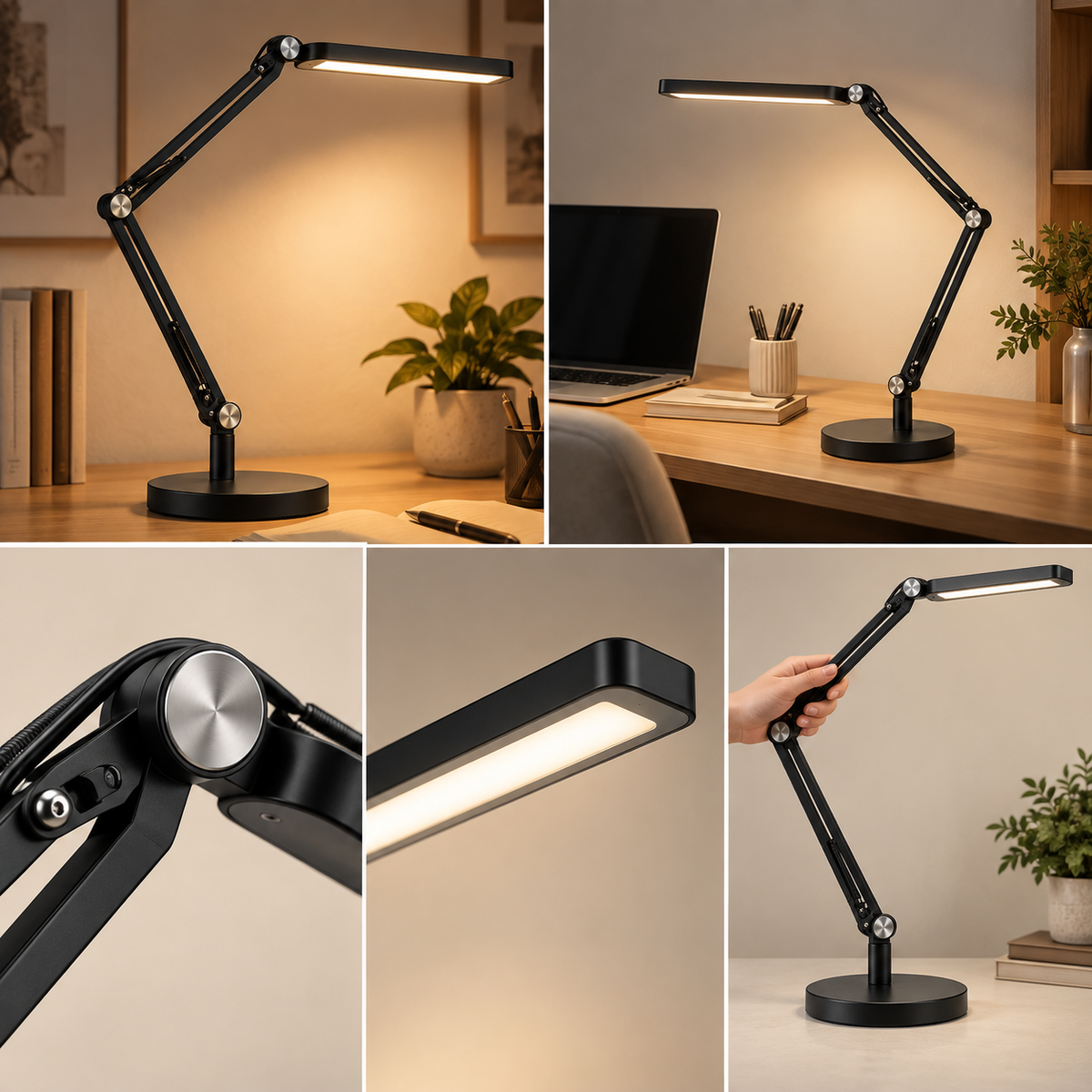 Schwarze LED-Schreibtischlampe mit Gelenkarm – Flexible Arbeitsleuchte für Büro, Homeoffice und Lesebereich