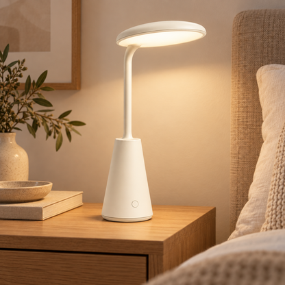 Cremeweiße LED-Tischlampe mit ovalem Leuchtenkopf – Minimalistische Ambientebeleuchtung für Schreibtisch, Nachttisch &amp; Zuhause