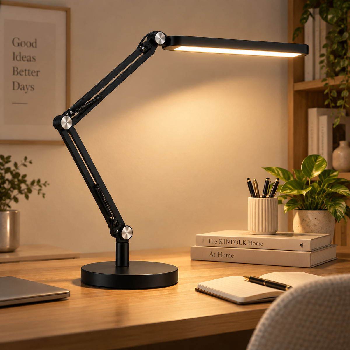 Schwarze LED-Schreibtischlampe mit Gelenkarm – Flexible Arbeitsleuchte für Büro, Homeoffice und Lesebereich