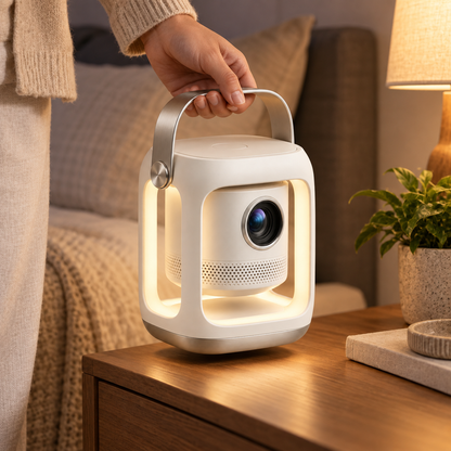 Tragbarer Mini-Projektor mit Ambientelicht – Moderner Beamer mit Tragegriff für Wohn- und Schlafzimmer