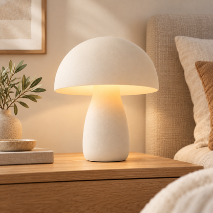 Pilzförmige LED-Tischleuchte in Cremeweiß – Minimalistisches Nachtlicht mit warmem Ambientelicht