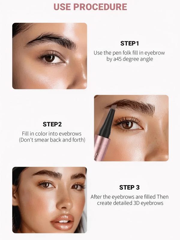 4-Tip Microblade Brow Pen - Waterproof Liquid Eyebrow Pencil for Natural Hair-Like Strokes