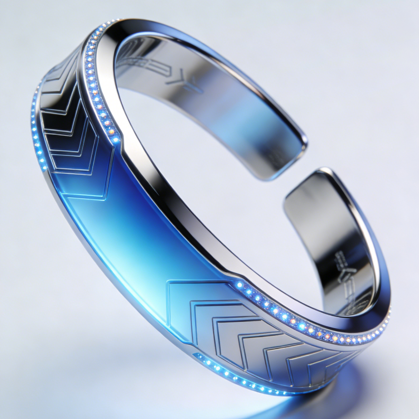 Cybernetic Chevron Cuff Bracelet – Futuristic Blue Gradient Tech Jewelry