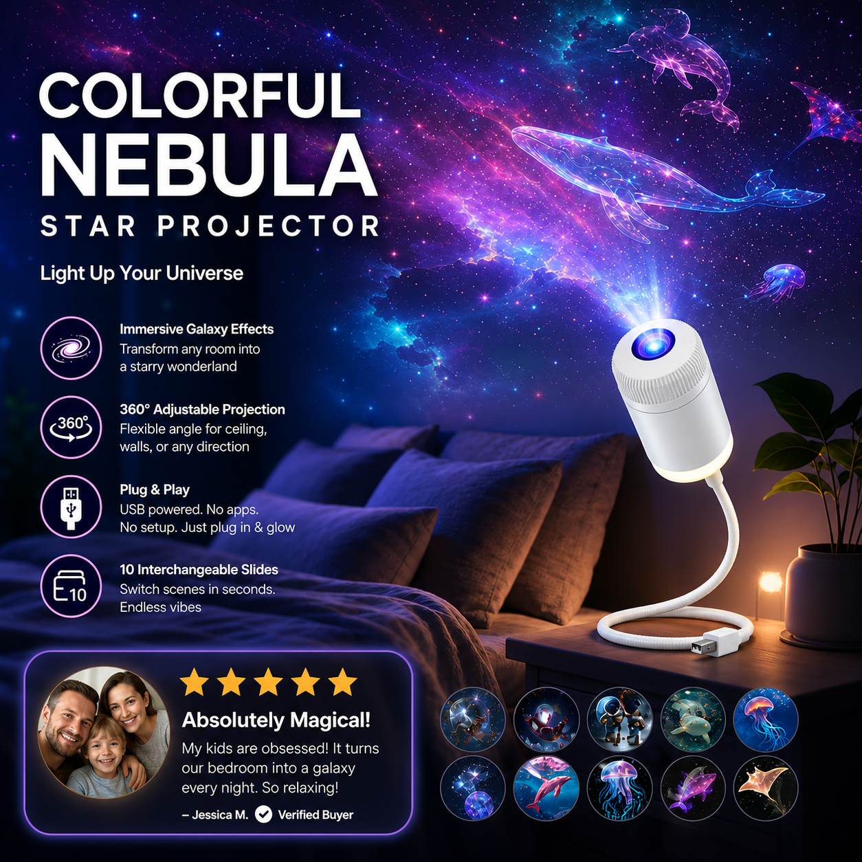 Comaguo® Night Light Projector - Smart Holographic Star Projector