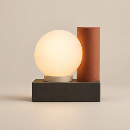 Moderne LED-Tischleuchte mit Lichtkugel – Geometrische Ambientelampe in warmen Naturtönen