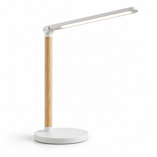 Minimalistische LED-Schreibtischlampe mit Holzoptik – Moderne Arbeitsleuchte für Homeoffice, Lesen und Lernen
