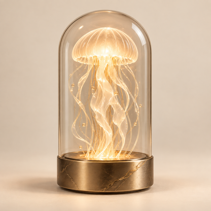 Dekorative Quallen-Lampe unter Glas – Elegante Ambientebeleuchtung mit warmem Licht für Wohnzimmer und Schlafzimmer