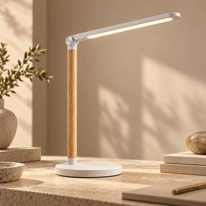 Minimalistische LED-Schreibtischlampe mit Holzoptik – Moderne Arbeitsleuchte für Homeoffice, Lesen und Lernen