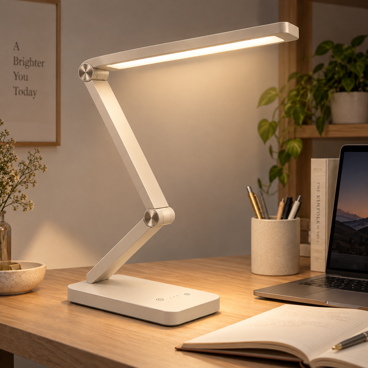 Verstellbare LED-Schreibtischlampe in Cremeweiß – Moderne Arbeitsleuchte mit Touch-Bedienung für Homeoffice &amp; Lesen