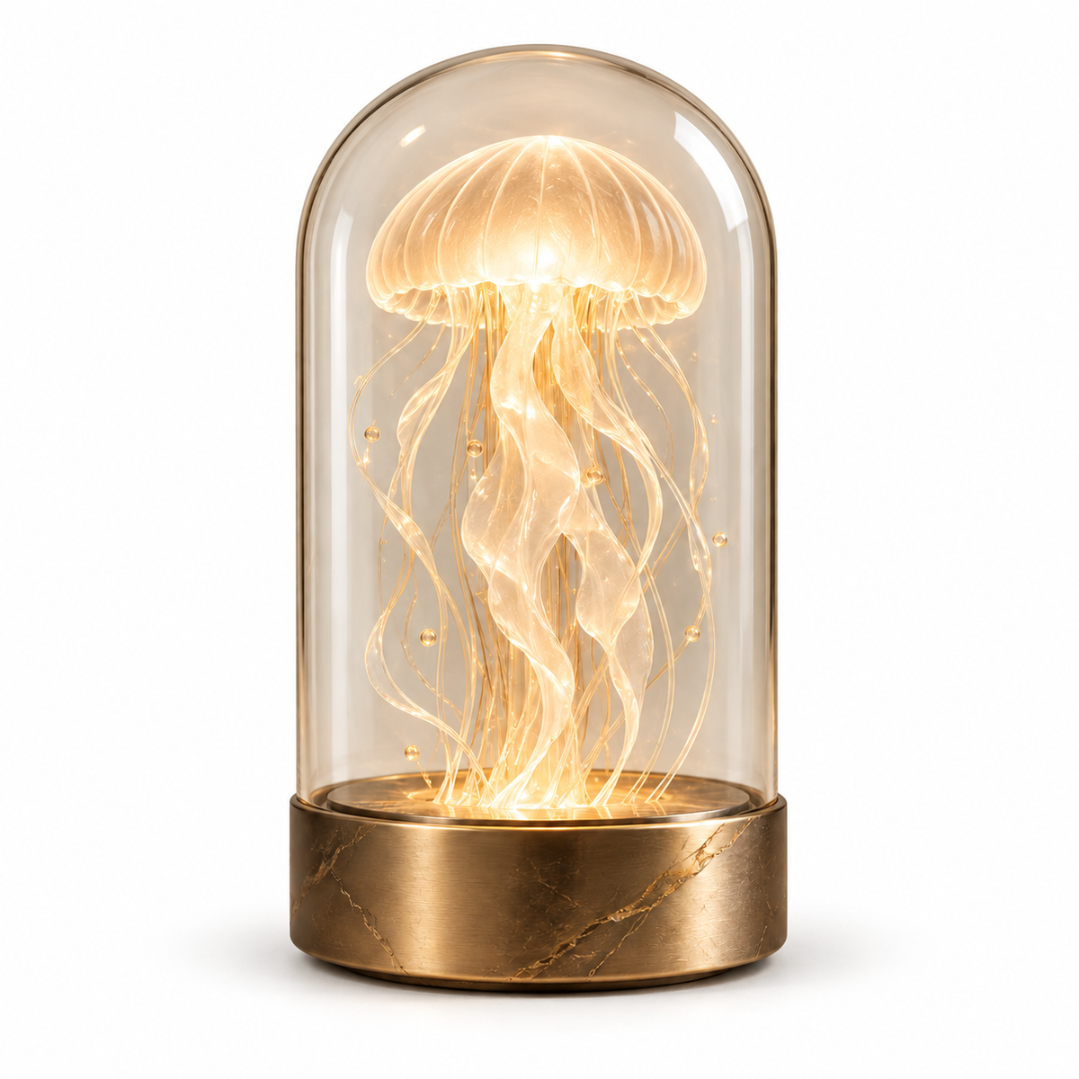 Dekorative Quallen-Lampe unter Glas – Elegante Ambientebeleuchtung mit warmem Licht für Wohnzimmer und Schlafzimmer
