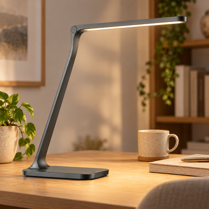 Anthrazitfarbene LED-Schreibtischlampe – Minimalistische Arbeitsleuchte mit schlankem Design für Büro &amp; Homeoffice