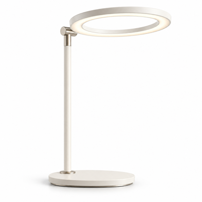 Minimalistische LED-Ring-Schreibtischlampe in Cremeweiß – Moderne Arbeitsleuchte für Büro, Lesen und Homeoffice