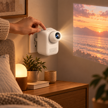 Kompakter Mini-Projektor mit integriertem Netzstecker – Platzsparender Projektor für Schlafzimmer und Wohnbereich