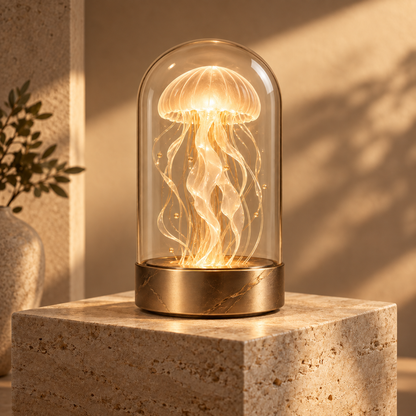 Dekorative Quallen-Lampe unter Glas – Elegante Ambientebeleuchtung mit warmem Licht für Wohnzimmer und Schlafzimmer