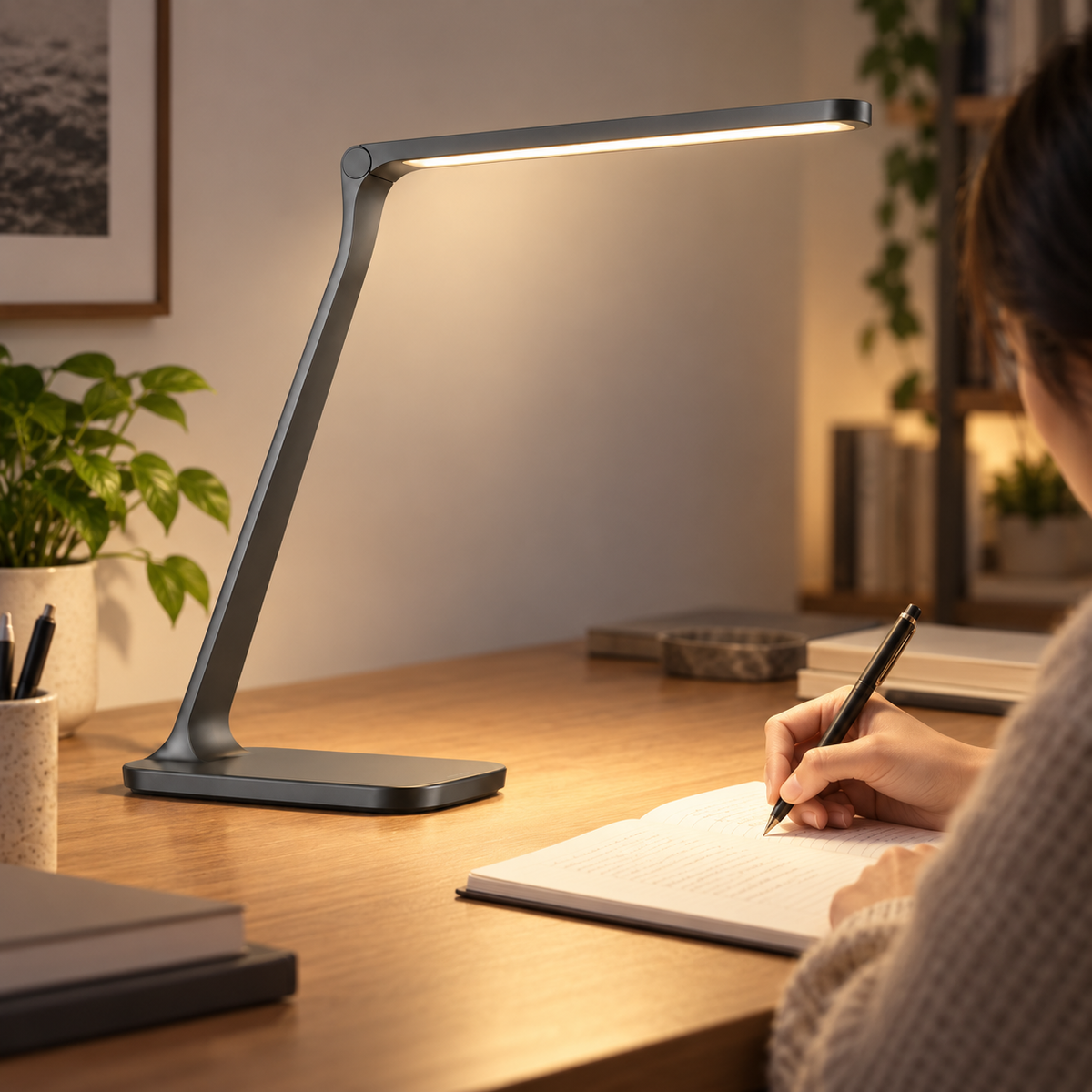 Anthrazitfarbene LED-Schreibtischlampe – Minimalistische Arbeitsleuchte mit schlankem Design für Büro &amp; Homeoffice