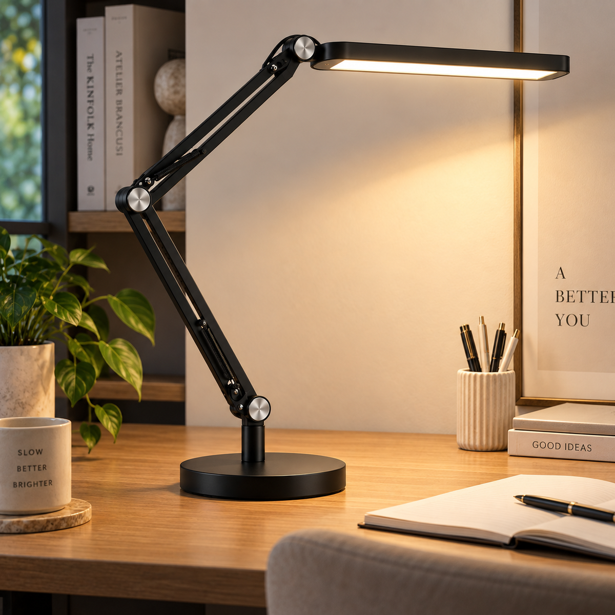 Schwarze LED-Schreibtischlampe mit Gelenkarm – Flexible Arbeitsleuchte für Büro, Homeoffice und Lesebereich