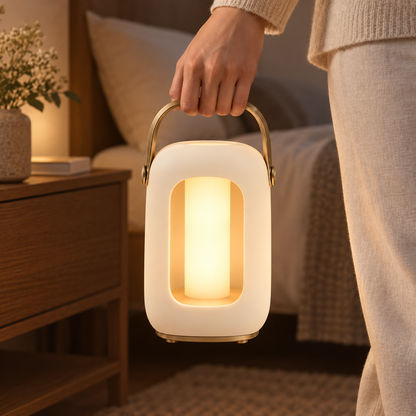 Tragbare LED-Laternenleuchte in Cremeweiß – Minimalistisches Nachtlicht mit warmem Ambientelicht